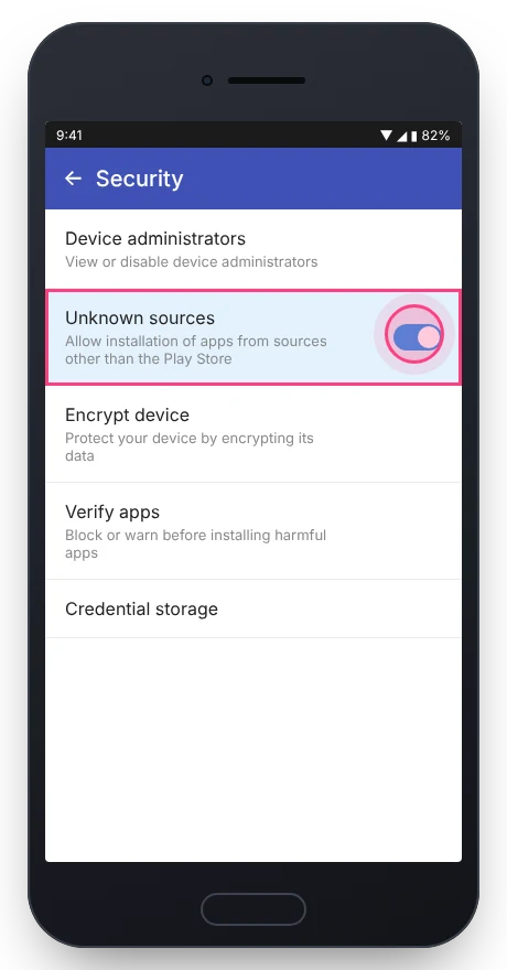 Turn on Unknown sources in Android Security settings