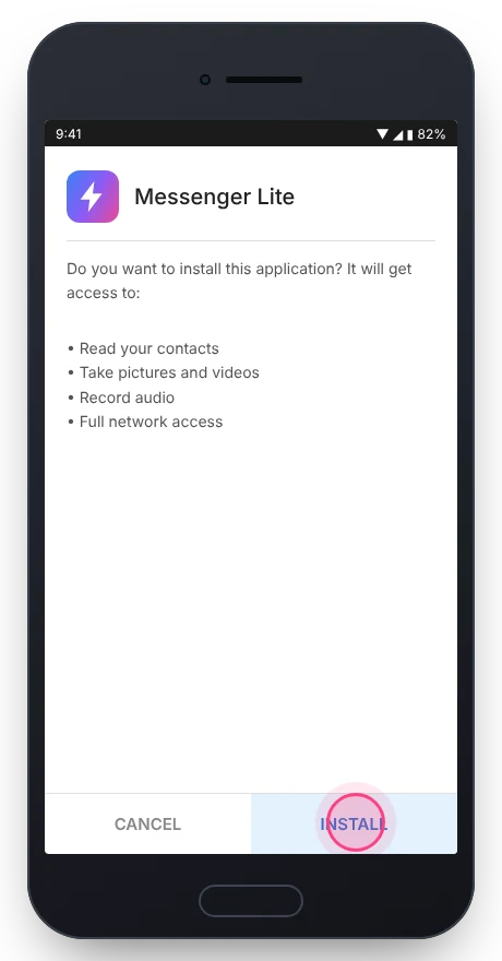 Tap Install on the Android install screen